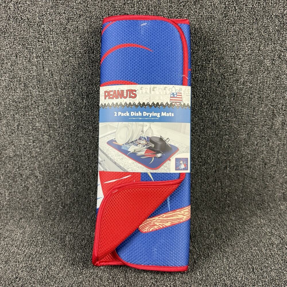2 Pack Peanuts Snoopy 4th Of July Patriotic Flying Ace Dish Drying Mats NEW